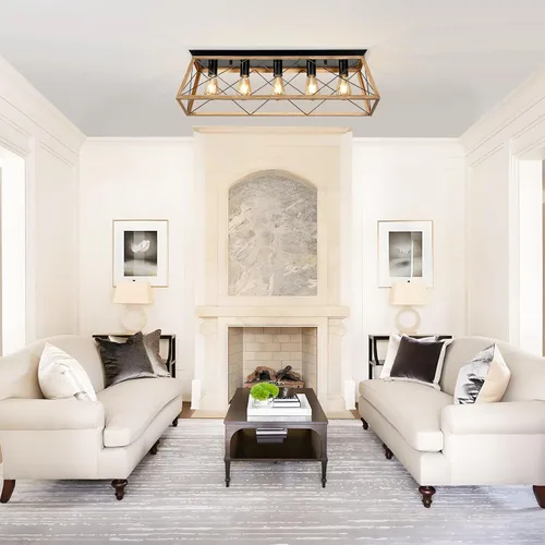 Vista 7 de 31.5" Flush Mount Ceiling Light Fixture, 5-Light Vintage Industrial Cage Chandelier for Dining Room, Kitchen Island, Living Room, Dimmable Semi