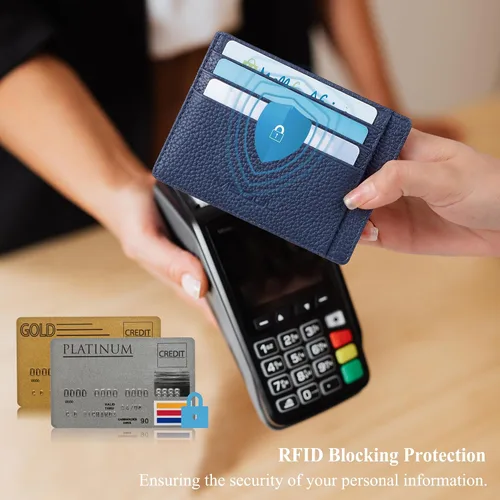 Vista 4 de VISOUL Soporte delgado para tarjetas de crédito para mujer, bloqueo RFID, cartera pequeña de cuero para mujer con bolsillo para monedas