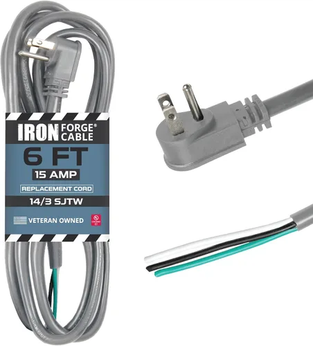 Vista 10 de Iron Forge Cable Cable de alimentación de calibre 12 de 3 pies, 15 amperios negro resistente, cable SJT de 3 clavijas de 12/3 clavijas con extremo