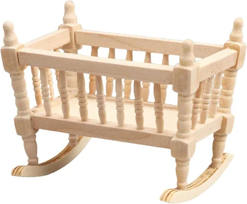Vista 2 de Cuna de madera para muñecas de 1 a 12 escalas, modelo de casa, casa de muñecas en miniatura, cunas para casa de muñecas, moisés para jardín