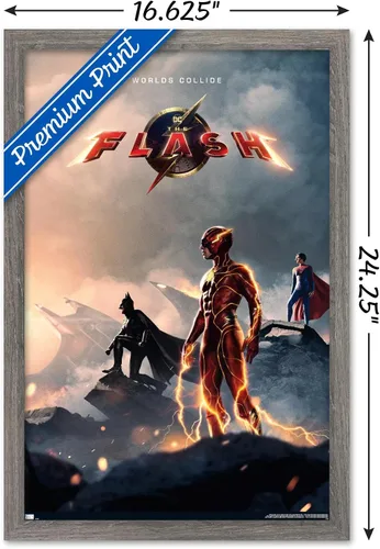 Vista 3 de Trends International DC Comics Movie The Flash - Póster de pared de una hoja, 22.4 pulgadas de largo x 14.7 pulgadas, versión enmarcada de madera