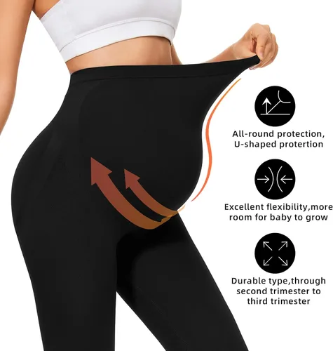 Vista 2 de Maternity Capri Leggings Over The Belly Butt Lift -Soft Non-See-Through Workout Pregnancy Pants for Women