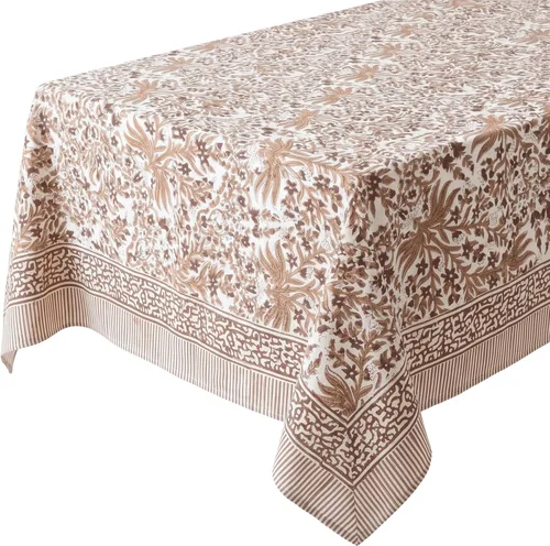 Vista 18 de ATOSII Amalfi - Mantel redondo de verano 100% algodón, estampado en bloques, para comedor, bodas, exteriores, fiestas, I Grand Millenial Farmhouse