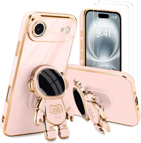 Vista 75 de Pepmune - Funda para iPhone 15 con soporte de astronauta 3D, color negro [2 Screen Protector], Luxury Electroplated Soft TPU Cover with Kickstand