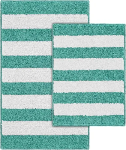 Vista 7 de Garland Rug Juego de 2 alfombras de baño lavables a rayas de playa, antideslizantes, suaves y absorbentes, de secado rápido, lavables a máquina