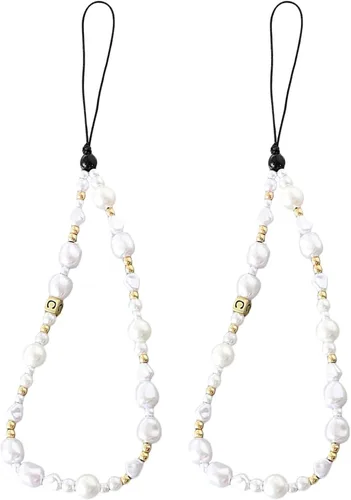 Vista 40 de Beaded Phone Charm Cute Fixed Beads Pearl Wristlet Chain Camera Wrist Strap CarKey Lanyard