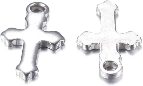 Vista 7 de KISSITTY 100 piezas de acero inoxidable 304 tamaño pequeño pulido sólido cruz colgante colgante cruz colgante cadena colgantes para collar, aretes