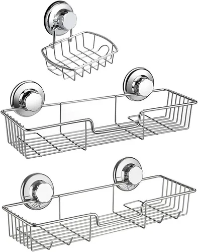 Vista 8 de SANNO Carrito de ducha con ventosas con soporte para jabón, cesta de ducha de acero inoxidable inoxidable montado en la pared