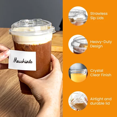 Vista 4 de Vasos de plástico transparente de 24 onzas con tapas y popotes gruesos, reutilizables, desechables para café helado para batidos, cerveza