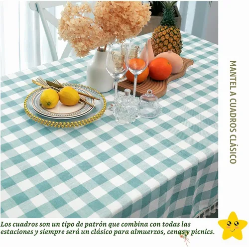 Vista 2 de Midsummer Breeze Mantel cuadrado a cuadros color aguamarina costero, 55 x Aqua