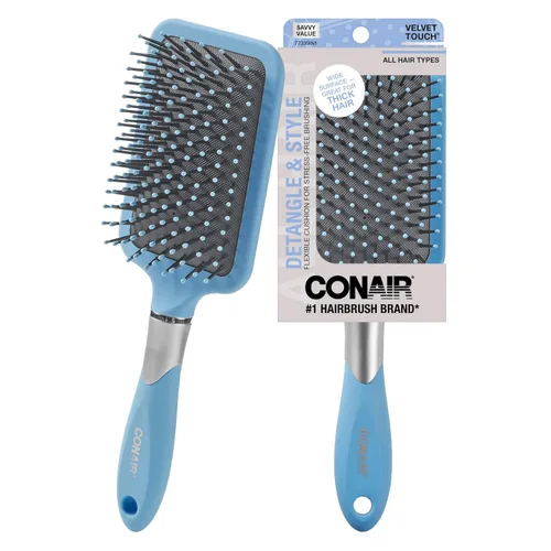 Vista 9 de Conair Cepillo de pelo Velvet Touch Paddle Cushion - Cepillo desenredante - estilos rizados o rectos - hombres o mujeres - desenredante - cuenta