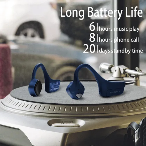 Vista 3 de Auriculares Bluetooth impermeables de conducción ósea Auriculares abiertos Auriculares azules con micrófono, auriculares Bluetooth con micrófono