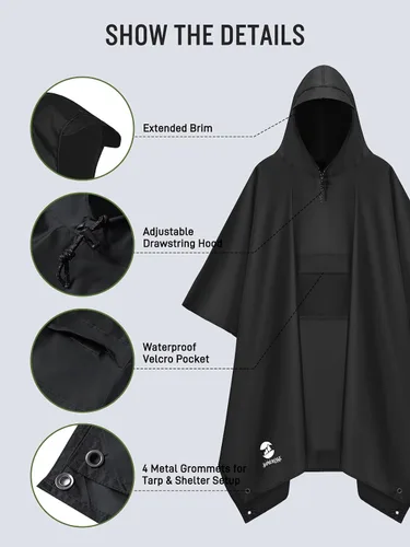 Vista 4 de Impermeable con capucha estilo poncho, para hombres y mujeres