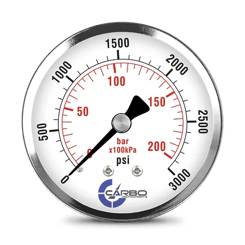 Vista 21 de Medidor de presión de 2-1/2 pulgadas, carcasa de acero cromado, seco, vacío -30 Hg/0, montaje trasero 1/4 pulg. NPT