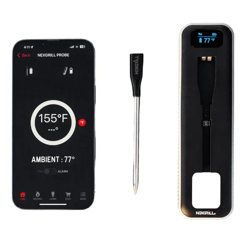 Vista 7 de Nexgrill Smart Wireless Meat Thermometer, Bluetooth, Dual Sensor Probe Meat & Ambient, Digital Display Base, iOS/Android App Control, USB-C
