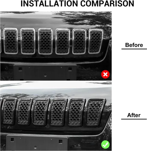 Vista 2 de JeCar Insertos de parrilla para Jeep Cherokee, insertos de rejilla delantera para Jeep Cherokee 2019-2025 (negro)