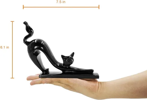 Vista 7 de DreamsEden Linda estatua de gato negro – Escultura de arte moderno de resina de animales para decoración de estantes de sala de estar