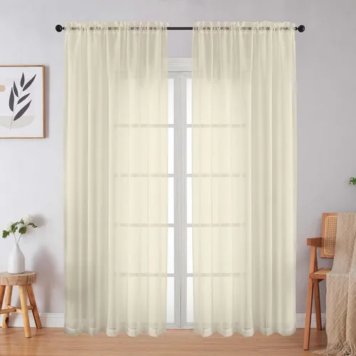 Vista 23 de 2 paneles de cortinas traslúcidas blancas para dormitorio, sala de estar, 96 pulgadas de largo, modernas, suaves, ligeras, con bolsillo para barra