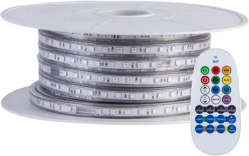 Vista 8 de Tira de luces LED de 50 pies (15 m), kit de iluminación regulable, flexible, de 450 LED RGB, 110 V, impermeable, con conectores macho y hembra