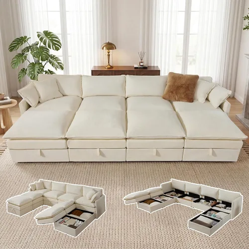 Vista 11 de Sofá modular con almacenamiento, sofá cama de 103 pulgadas, sofá cama seccional, sofá nube de gran tamaño con otomana móvil, sofá moderno de 6