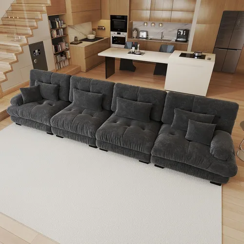 Vista 113 de Sofá modular de gran tamaño de 94 pulgadas, sofás seccionales grandes de color beige y blanco para sala de estar, juego de sofá de terciopelo, sofás