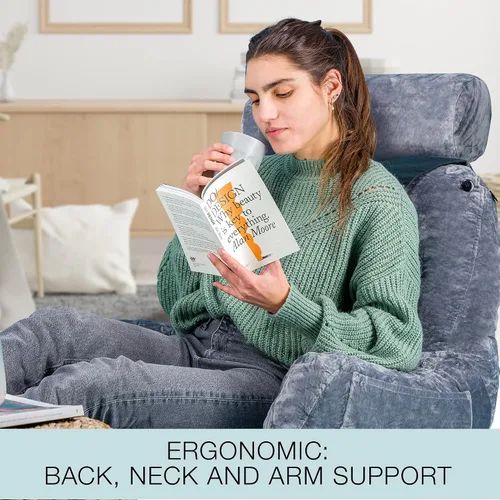 Vista 4 de malu Almohada de lectura extra grande – Almohada ergonómica – Almohada de espalda para cama + alfombrilla enrollable para soporte de cuello