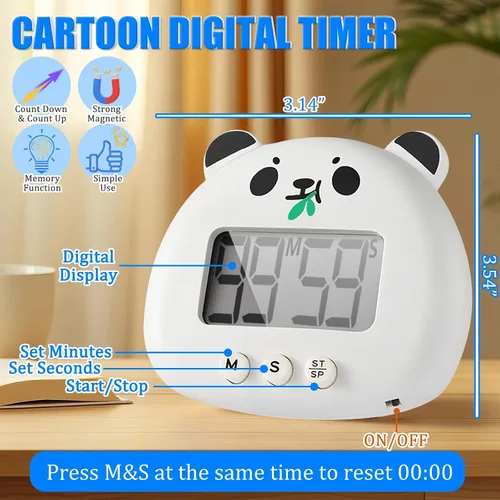 Vista 2 de 2 Pack Digital Timer for Kids,Magnetic Kitchen Timers for Cooking,Countdown Timer with Cartoon-Style Battery Included(Black Panda)