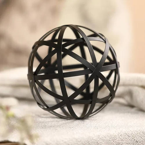 Vista 6 de Esfera decorativa de metal negro de 6.2 pulgadas, centro de mesa de centro de decoración del hogar y acento de mesa auxiliar