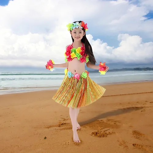 Vista 5 de Disfraz hawaiano de Hula Dance de lucha para niñas, 5 unidades, Moderno Equipada, talla única