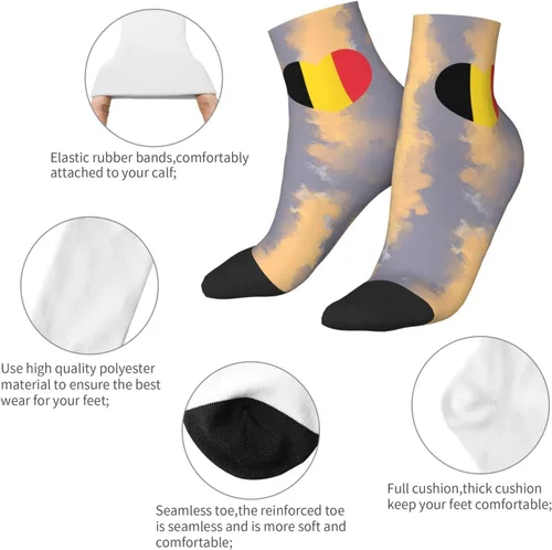 Vista 5 de Love Belgium Flag Belgian Heart Ankle Socks Winter Low Cut Sports Warm Comfort Breathable Casual Socks For Mens And Womens 1