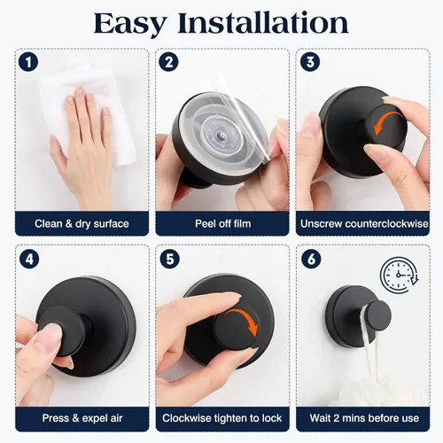 Vista 6 de Luxspire Gancho de ventosa para ducha, gancho de toalla resistente para Negro mate