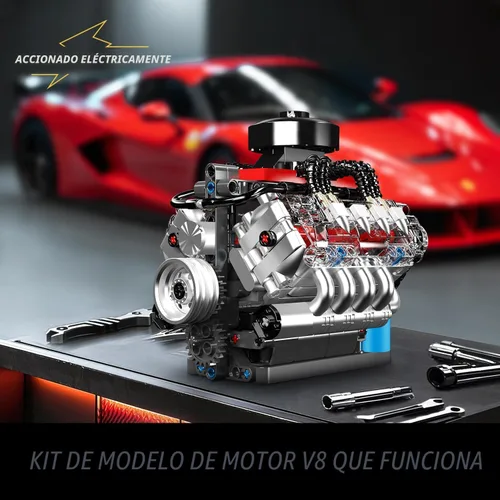 Vista 4 de Mould King 10171 V8 Kit de modelo de motor, mini kits de motor V8 que funciona, construye tu propio motor de modelo de automóvil con motor, bloques