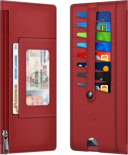 Vista 13 de FINTIE Cartera Delgada Porta Tarjetas de Crédito Monedero, Estuches para Tarjetas de Negocios con Bloqueo RFID y Bolsillo con Cremallera