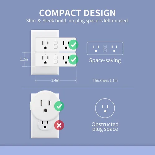 Vista 6 de Enchufe inteligente Matter Dual, funciona con Apple Home, Siri, Alexa, Google Home, SmartThings, toma inteligente 15A/1800W Max, automatización