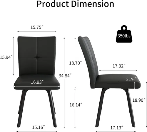 Vista 2 de HIPIHOM Juego de 2 sillas de comedor, sillas de cocina tapizadas Negro