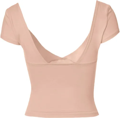 Vista 6 de Camisetas cortas para mujer, sexy, sin espalda, cuello en V profundo, manga corta, Y2K, camiseta casual ajustada para verano