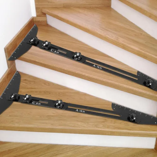 Vista 8 de BEAMNOVA Medidor de peldaños de escalera ajustable, herramienta de plantilla de acero inoxidable de 11 a 60 pulgadas con escala angular