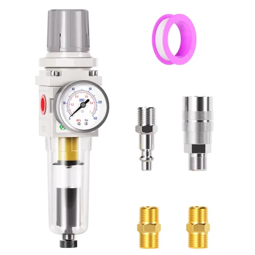 Vista 10 de TAILONZ PNEUMATIC Regulador de presión de filtro de aire de drenaje automático NPT de 1/2 pulgada Combo Piggyback, filtro compresor de herramienta
