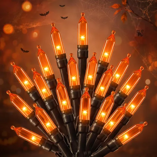 Vista 14 de Luces moradas de Halloween para exteriores, 33 pies, 100 luces LED impermeables de Navidad con 8 modos de iluminación, decoraciones de Halloween