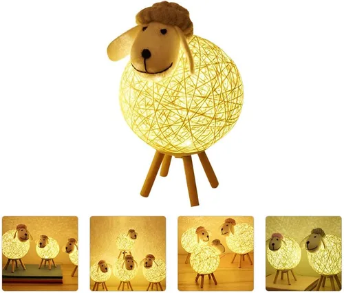 Vista 3 de JOEBO Lámpara de noche de alpaca, lámpara de escritorio, lámpara de lectura, mesa de cama ajustable, luz decorativa de oveja, lámpara de noche