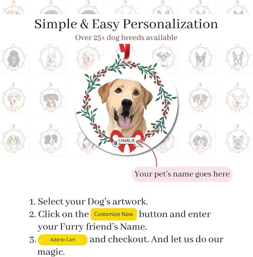 Vista 5 de Adorno de Navidad personalizado de Beagle, adorno personalizado con nombre de mascota, regalos para los amantes de los perros Beagle, decoración