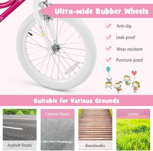 Vista 5 de BABY JOY Bicicleta para niñas, 12 pulgadas, 14 pulgadas, 16 pulgadas, 18 pulgadas, bicicleta para niños de 3 a 8 años con ruedas de entrenamiento