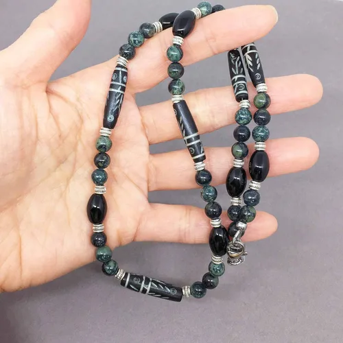 Vista 17 de Mami's Gem Studio Collar de estilo tribal para hombre, cuentas con hueso tallado, ónix negro y piedras preciosas, hecho a mano en Estados Unidos