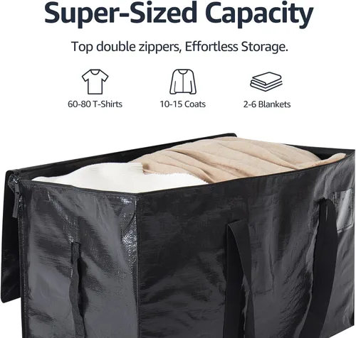 Vista 5 de Bolsas de mudanza resistentes extra grandes, cajas de mudanza, suministros de mudanza esenciales, contenedores de almacenamiento azules con tapas