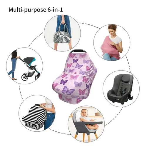 Vista 7 de Lindas fundas de asiento de coche con diseño de mariposa para bebé, multiusos para asiento de automóvil, cubierta de transporte transpirable