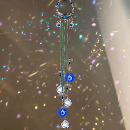 Vista 2 de 20 Pulgadas Azul Ojo del Mal Cristales Colgantes Atrapasoles Adorno para Árbol de Navidad con Bola de Energía Chakra Prisma Colgante