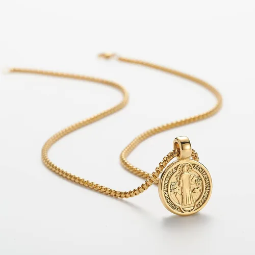 Vista 4 de FSYAEGZA Collar con colgante de medalla de exorcismo de San Benito para hombre, de acero inoxidable, colgante de cruz religiosa católica, colgante