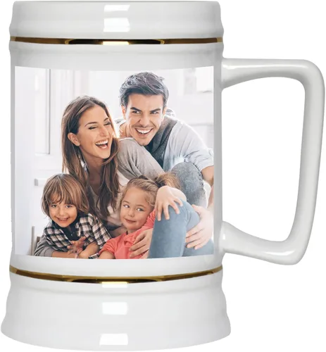 Vista 3 de Taza de cerveza personalizada de 22 onzas – Taza de cerveza de cerámica personalizada con tu foto, logotipo y texto – Regalo ideal para papá, mamá