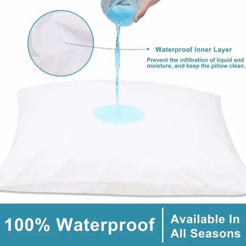Vista 2 de Protectores de almohada impermeables tamaño King, paquete de 4 protectores de almohada de microfibra cepillada, suaves, con cremallera completa