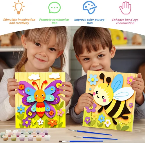 Vista 4 de EOBROMD Paquete de 4 kits de pintura enmarcada por números para niños, kits de pintura de insectos para niños de 4 a 8 a 12 años, pintura sobre